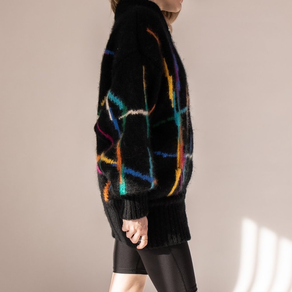 Vintage 80s mohair abstract stripe chunky cardigan - Picture 6 of 10